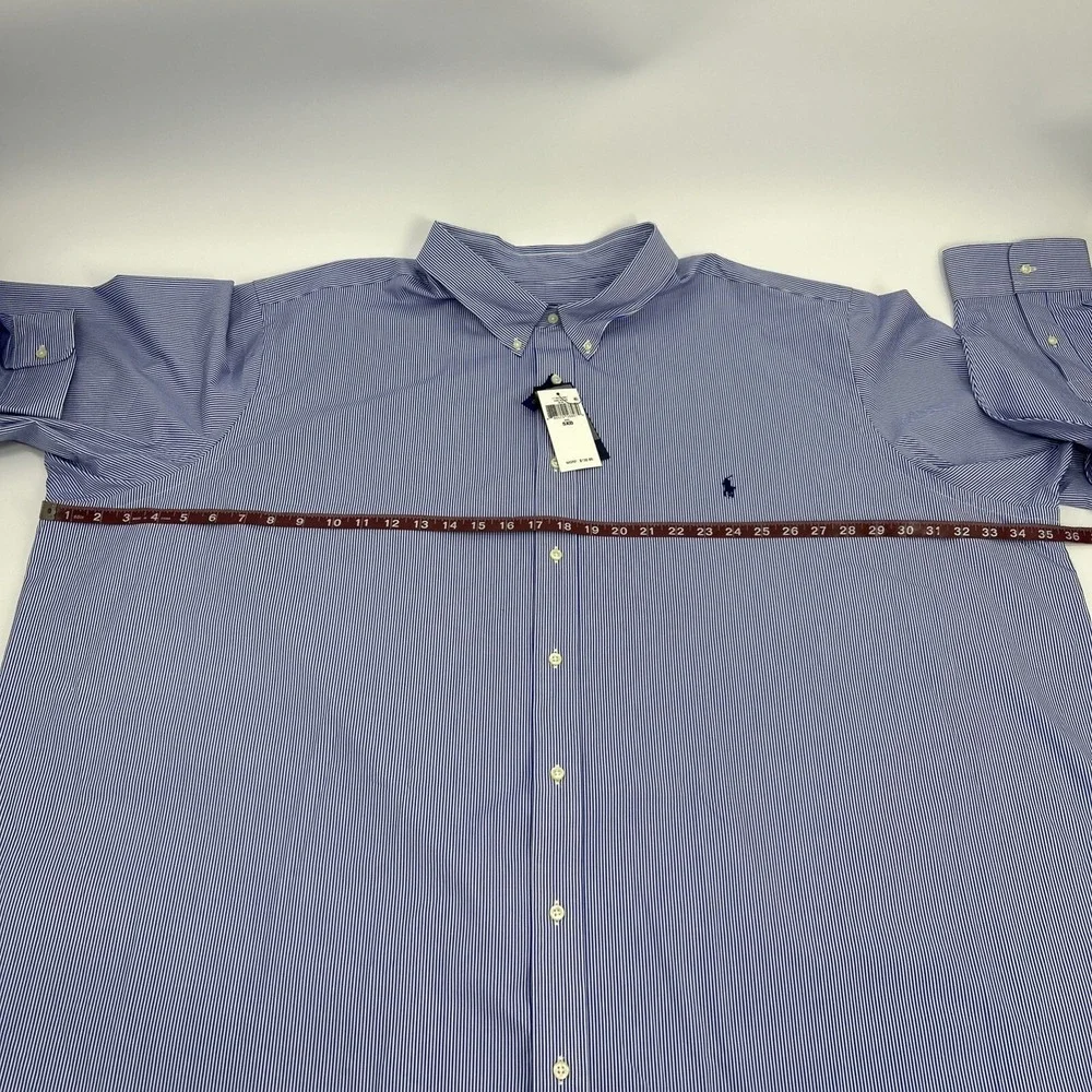 Ralph Lauren Shirt Men 5XB Blue White Stripes Long Sleeve Button Down Poplin NEW